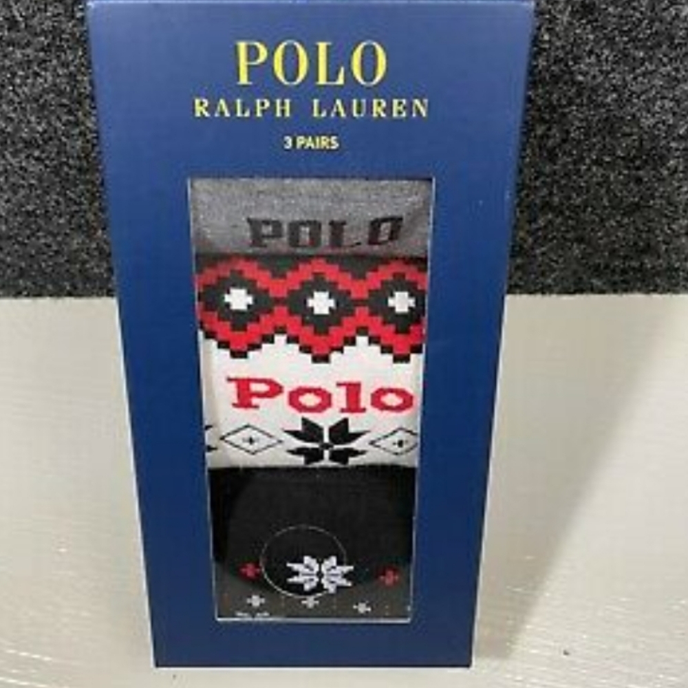 NWT Men's Ralph Lauren Polo 3 Pairs Holiday Themed Gift Box Socks - Picture 3 of 6